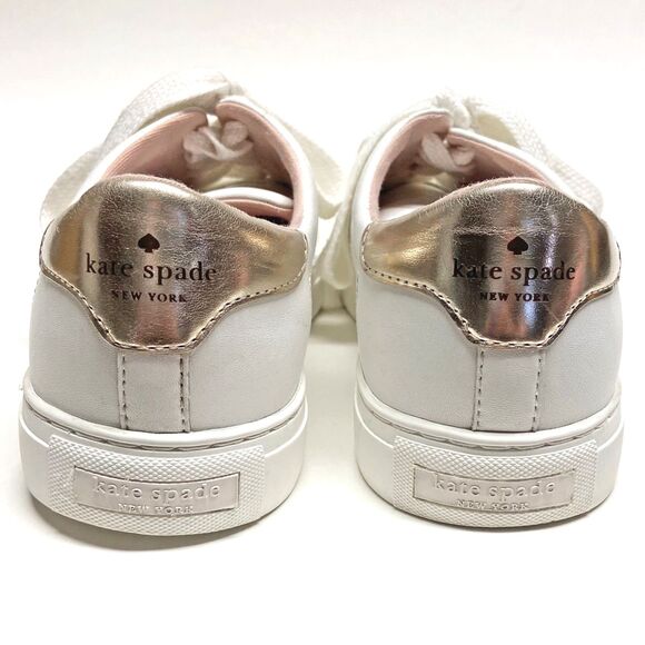 Kate Spade Angelise Leather Silhouette Sneakers Size 8.5B White Gold Lace-up - Picture 3 of 9